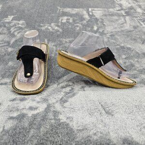 ALEGRIA 40 (US 10) Black CARINA FOLKIE Suede Leather Thong Sandals Button CAR877